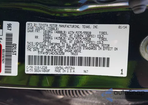 2014 Toyota Tundra Platinum 5.7L V8 из США, поврежденный, VIN 5TFAY5F14EX363250